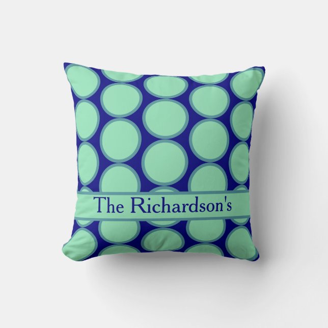 Cojín Decorativo Personalized Navy Mint Polka Dot Pattern Modern  (Anverso)