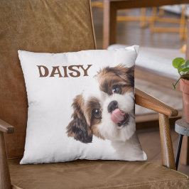 Cojín Decorativo Personalized Pastel Brown Dog Photo & Name Pillow