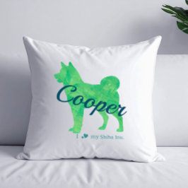 Cojín Decorativo Personalized Pastel Green Color Shiba Inu Dog 柴犬