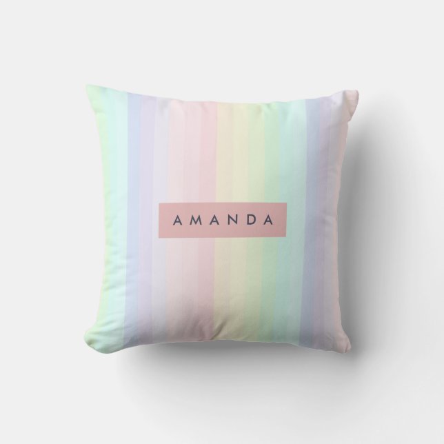 Cojín Decorativo Personalized Pastel Rainbow Stripe (Anverso)