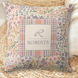 Cojín Decorativo Personalized Patchwork Floral & Plaid Throw Pillow