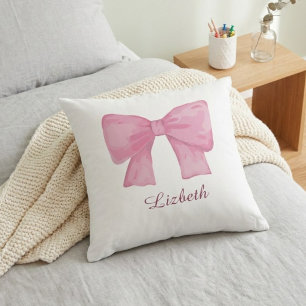 Cojín Decorativo Personalized Pink Coquette Bow Luxury Throw Pillow