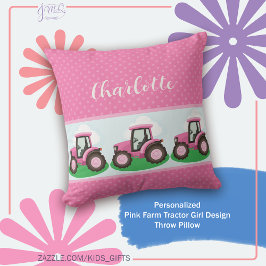 Cojín Decorativo Personalized Pink Farm Tractor Girl Design