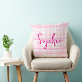 Cojín Decorativo Personalized Pink Plaid throw pillow with Name 