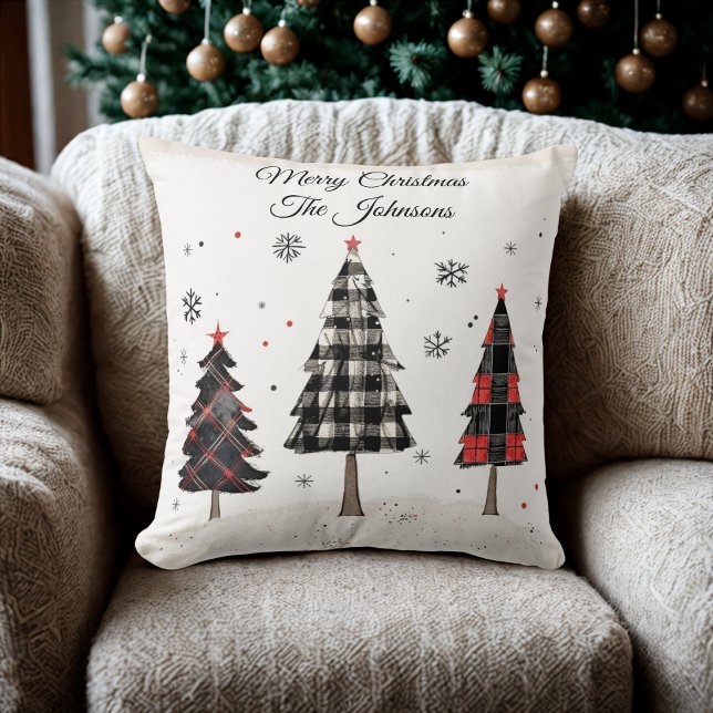 Cojín Decorativo Personalized Plaid Christmas Tree Family Pillow (Subido por el creador)