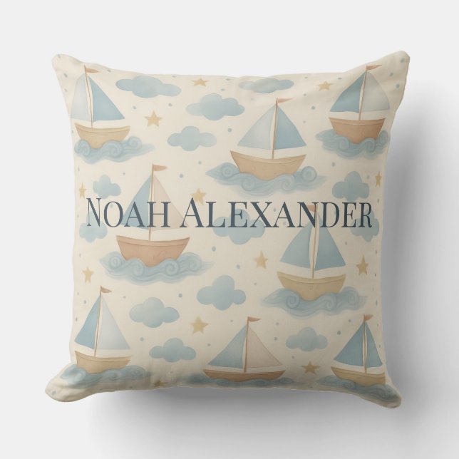Cojín Decorativo Personalized Sailboat Nursery Pillow (Anverso)
