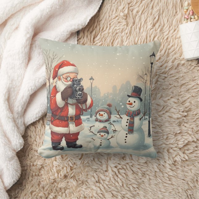 Cojín Decorativo Personalized Santa Photographer & Snowman Selfie  (Manta)