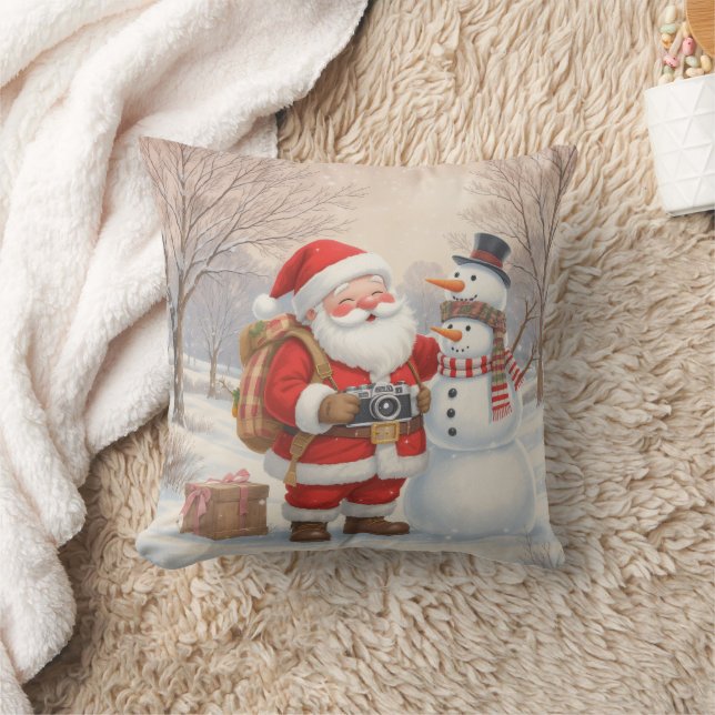 Cojín Decorativo Personalized Santa Photographer & Snowman Selfie  (Manta)
