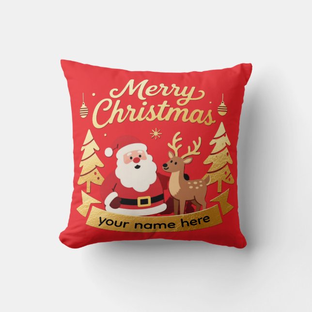 Cojín Decorativo Personalized Santa Reindeer Christmas Pillow (Anverso)