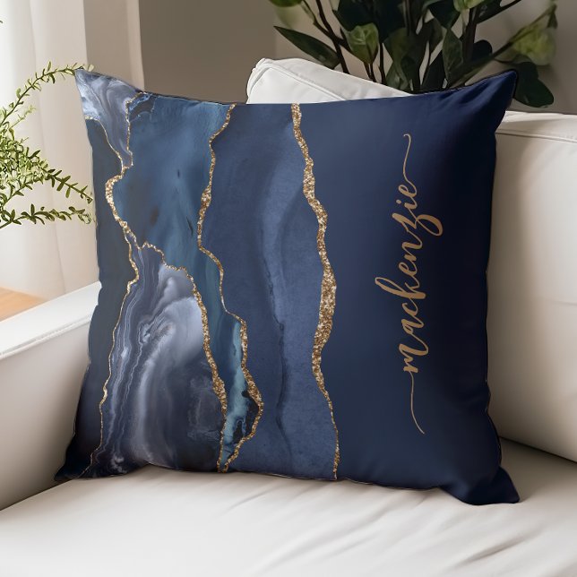 Cojín Decorativo Personalized Signature Navy Blue Gold Agate (Subido por el creador)