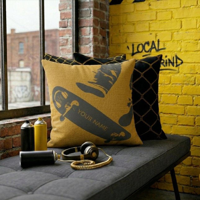 Cojín Decorativo Personalized Skateboard Jump – Black And Gold (Subido por el creador)