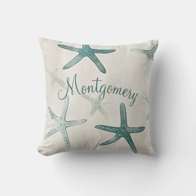 Cojín Decorativo Personalized Starfish Green Beige Coastal (Anverso)