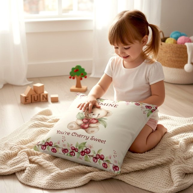 Cojín Decorativo Personalized Teddy Bear Cherry Floral Pillow (Subido por el creador)