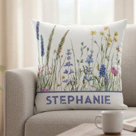 Cojín Decorativo Personalized Throw Pillow – Watercolor Wildflowers
