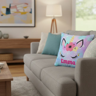 Cojín Decorativo Personalized Unicorn Pillow for Girls – Custom Nam