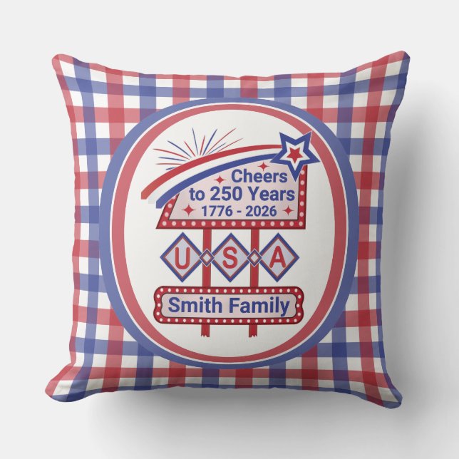 Cojín Decorativo Personalized USA 250–Patriotic Retro Marquee (Anverso)