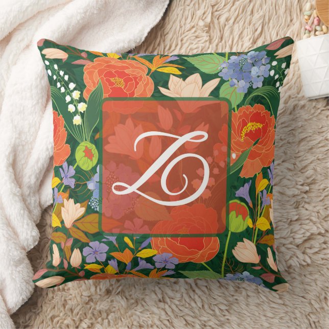 Cojín Decorativo Personalized vibrant Jungle Floral Monogram  (Manta)