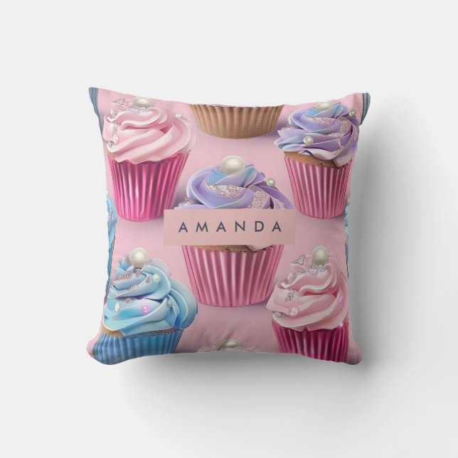 Cojín Decorativo Personalized Whimsical Pastel Cupcake Dreams (Anverso)