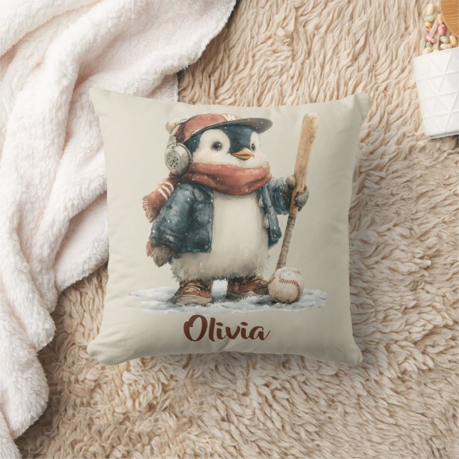 Cojín Decorativo Personalized Winter Penguin Softball Kid (Manta)