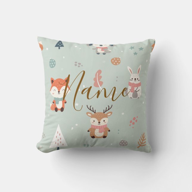 Cojín Decorativo Personalized winter woodland animals (Anverso)