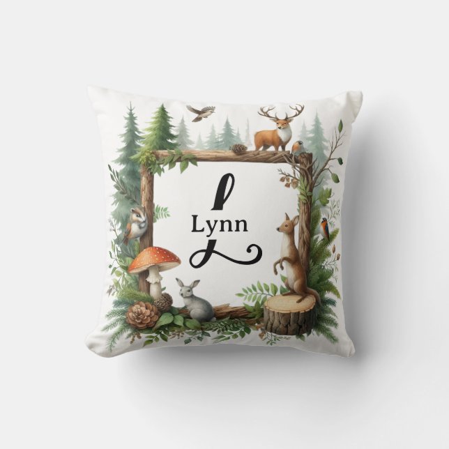 Cojín Decorativo Personalized Woodland Animals Monogram (Anverso)