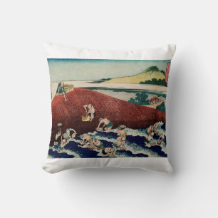 Cojín Decorativo Pesca con cesto en el río Kinu por Hokusai