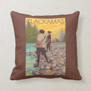 Cojín Decorativo Pesca con mosca de las mujeres - Clackamas, Oregon