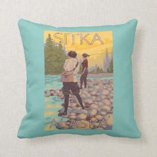 Cojín Decorativo Pesca con mosca de las mujeres - Sitka, Alaska
