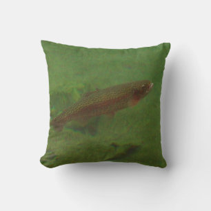 Cojín Decorativo Pesca con Mosca Trucha Arcoíris Colorida azules