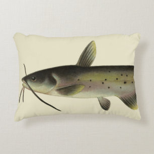Cojín Decorativo Pesca de bagre, vida marina vintage pez de río