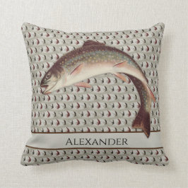 Cojín Decorativo Pesca de mosca vintage trucha arco iris