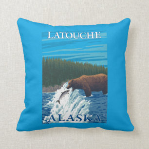 Cojín Decorativo Pesca del oso en el río - Latouche, Alaska