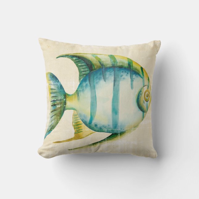 Cojín Decorativo Pescado acuario azul y amarillo (Anverso)