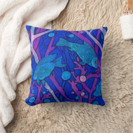 Cojín Decorativo Pescado azul en algas marinas, colección de papel 