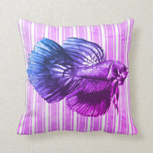 Cojín Decorativo Pescado Betta morado con rayas