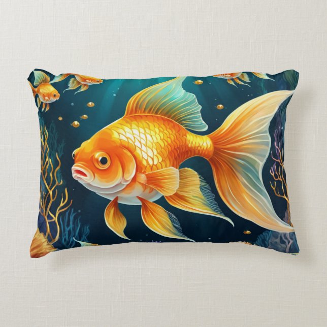 Cojín Decorativo Pescado de oro en aguas submarinas (Anverso)