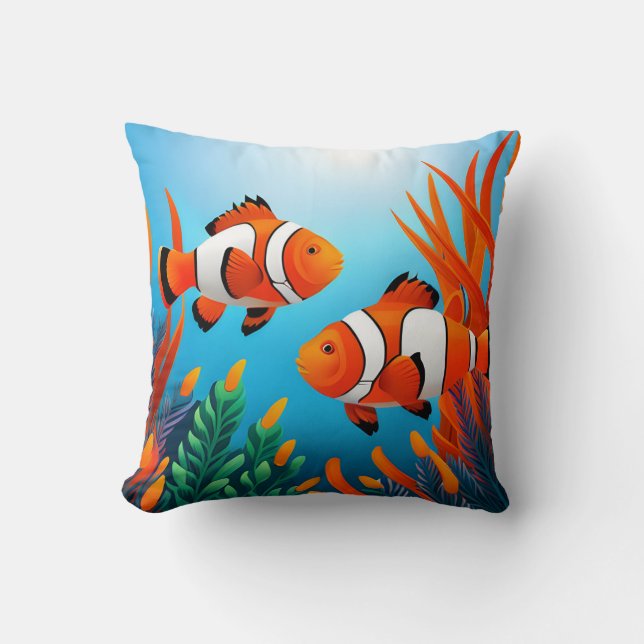 Cojín Decorativo Pescado De Payaso En Algas (Anverso)