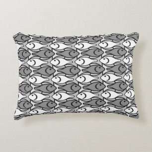 Cojín Decorativo Pescado moderno de medio siglo, gris, blanco y neg