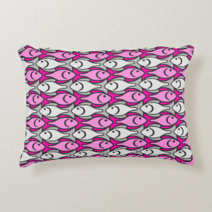 Cojín Decorativo Pescado moderno, rosa y gris de mediados de siglo