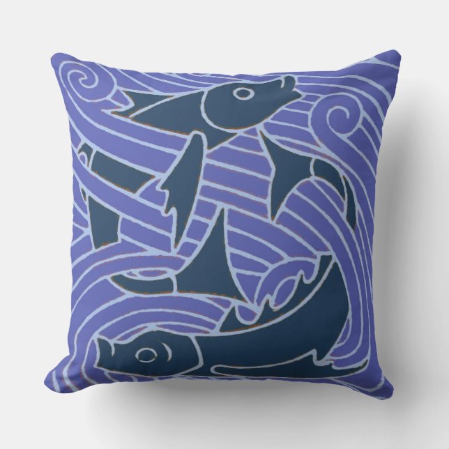 Cojín Decorativo Pescado Negrita Natación Océano Pesca Azul (Anverso)