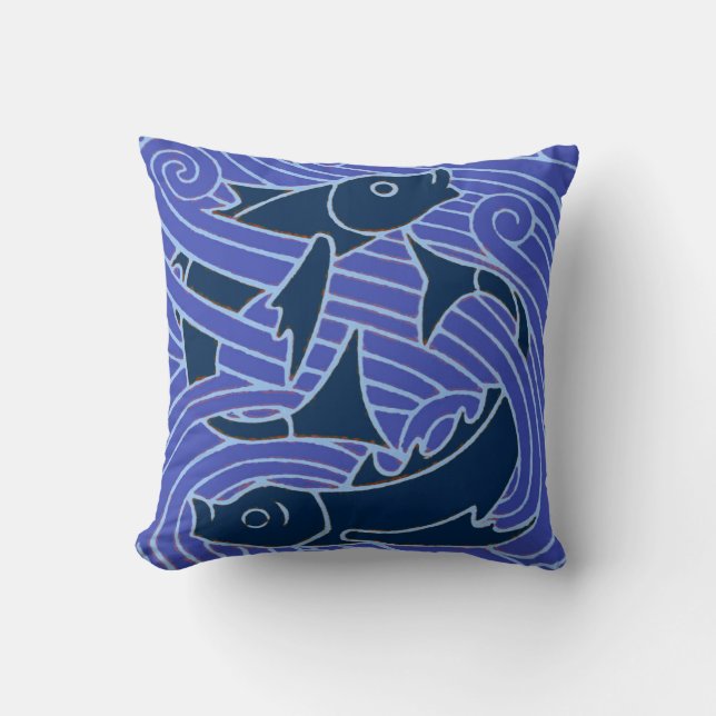 Cojín Decorativo Pescado Negrita Natación Océano Pesca Azul (Anverso)