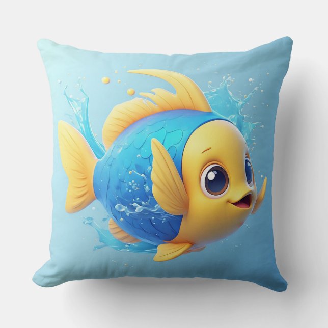 Cojín Decorativo Pescado Personalizado vibrante con Splash (Anverso)
