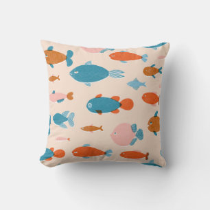 Cojín Decorativo Pescado retro: Patrón de estilo Risograph