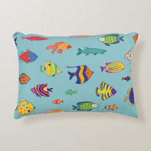 Cojín Decorativo Pescado tropical, patrón de línea vintage