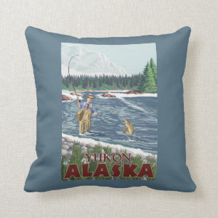 Cojín Decorativo Pescador de la mosca - el Yukón, Alaska