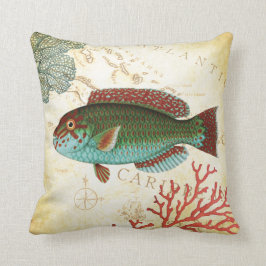 Cojín Decorativo Pescados y coral del Caribe coloridos tropicales