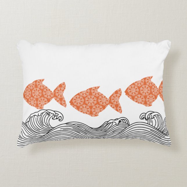 Cojín Decorativo Pescados y olas costeras (Anverso)