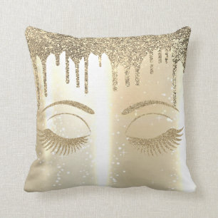 Cojín Decorativo Pestañas Elegantes Doradas Falsas, Brillantes, con