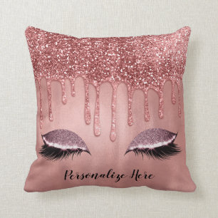 Cojín Decorativo Pestañas Pink Drips con brillo en Rosa Dorado