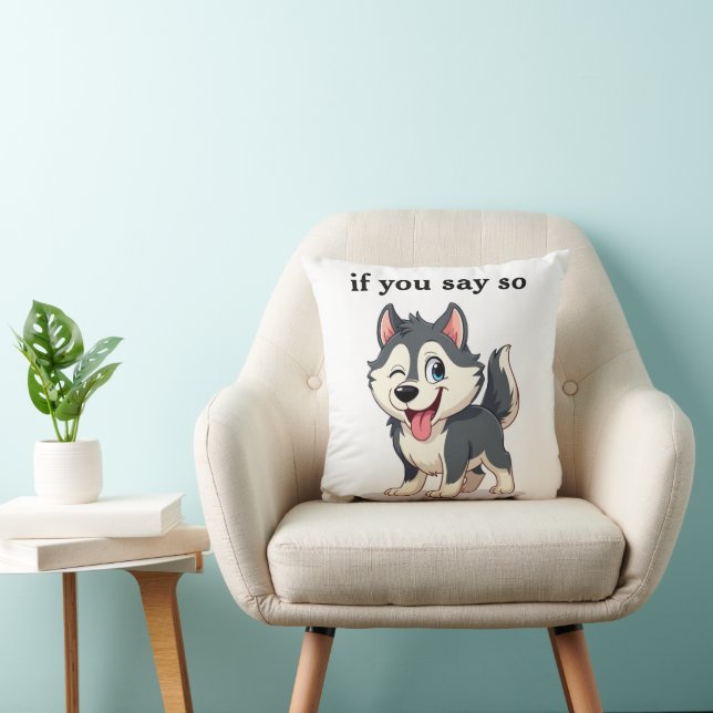 Cojín Decorativo Pet Dog Cheeky Winking Husky Cartoon Throw Pillow (Silla)